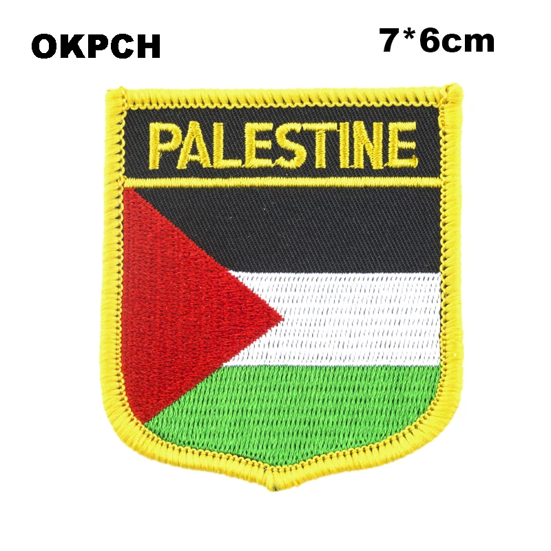 

Palestine Flag Shield Shape Iron on Embroidery Patches Saw on Transfer Patches Sewing Applications for Clothes Back Pack Cap