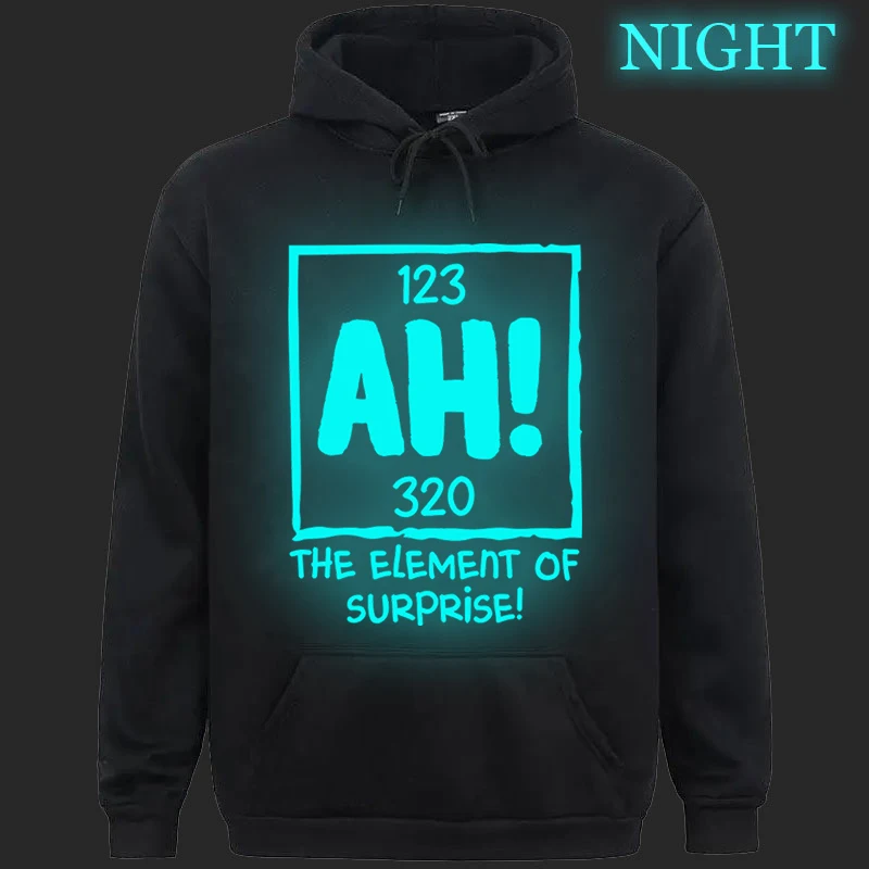 

AH-The Element of Surprise Printed Men Luminous Sweatshirts Loose Long Sleeve Street Tracksuit Fashion Funny Chemistry Hoodies