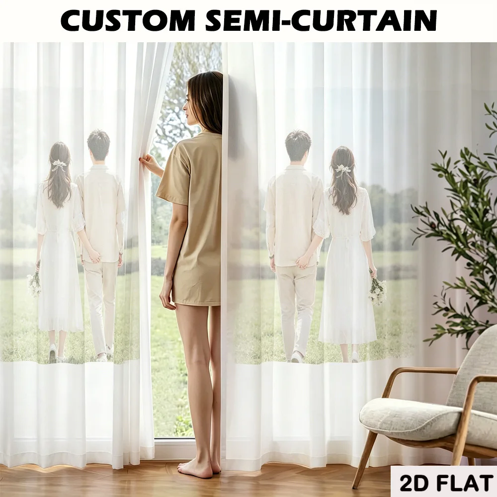 2D FLAT Customize 2pcs Sheer Curtains, Custom Any Image Semi Sheer Curtains Window Curtains Drapes for Living Room Bedroom