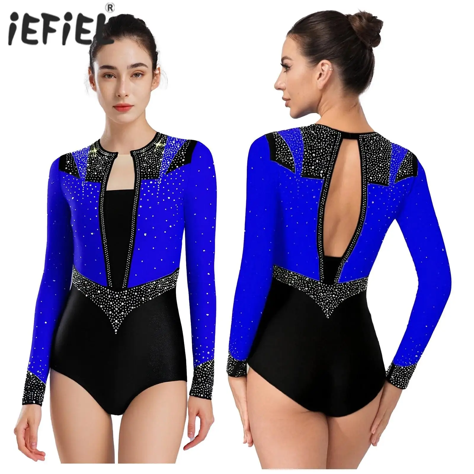 mulheres-ballet-ginastica-collant-strass-volta-oco-manga-longa-contraste-cor-bodysuit-danca-desempenho-bailarina-traje