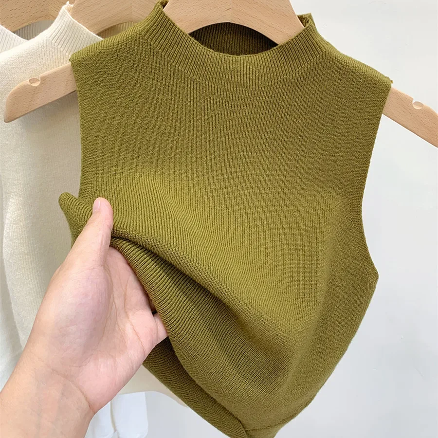 Inner half-high neck undershirt knit sweater spring and summer short section sleeveless tops outer wear bottoming shirt female