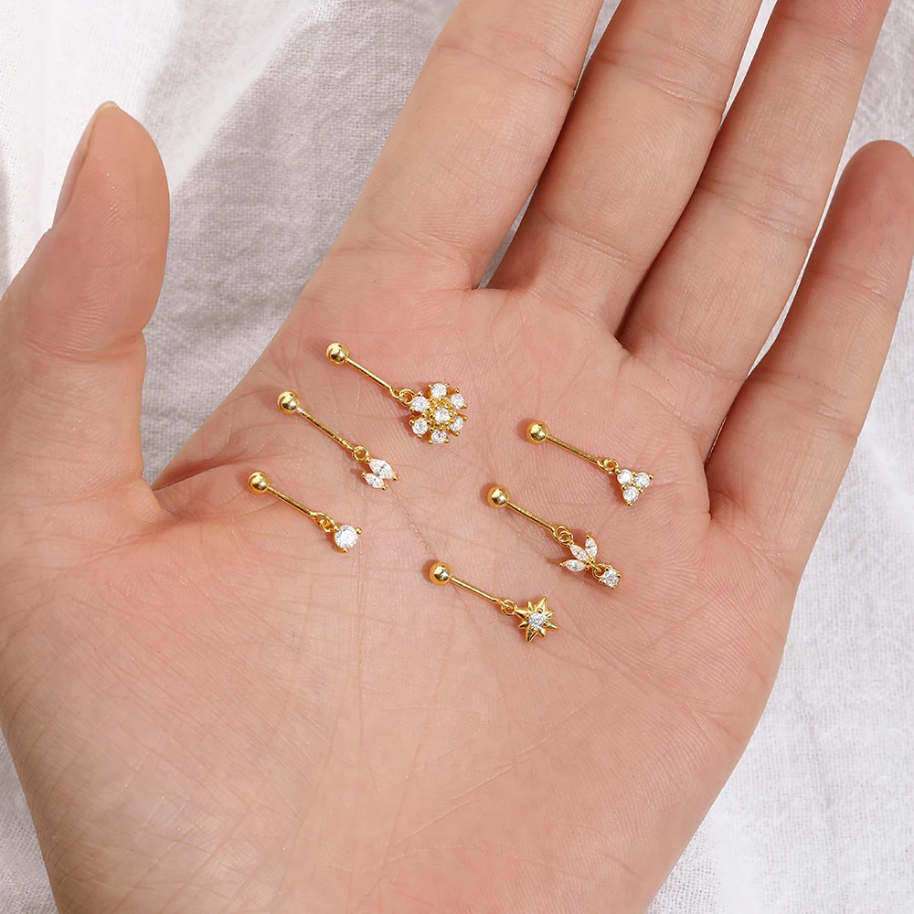 CANNER 1Pc 925 Silver Versatile Snowflake Octagonal Star Stud Earring For Women 18K Gold Crown Horse Eye Upper Ear Cliff Jewelry