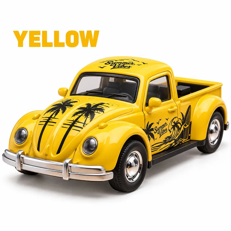 2026 New Retro Beetle Alloy Pickup Truck Pull Back Toy, Openable Doors, Desk Ornament, Gift for Kids & Car Fans