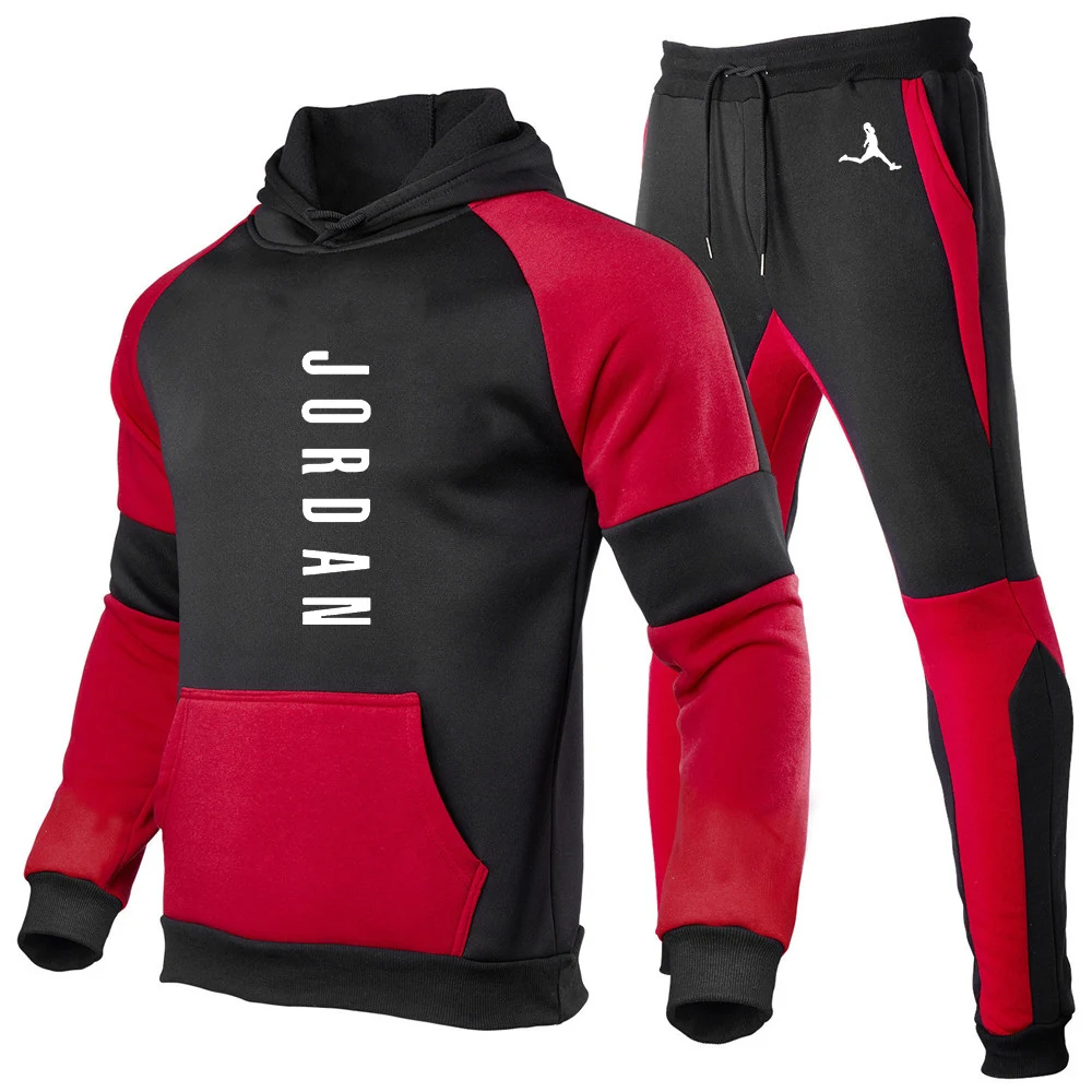2026 Spring And Autumn Basketball sportswear Print Men's New Patchwork Color Casual Hoodie + Trouser Harajuku Suit