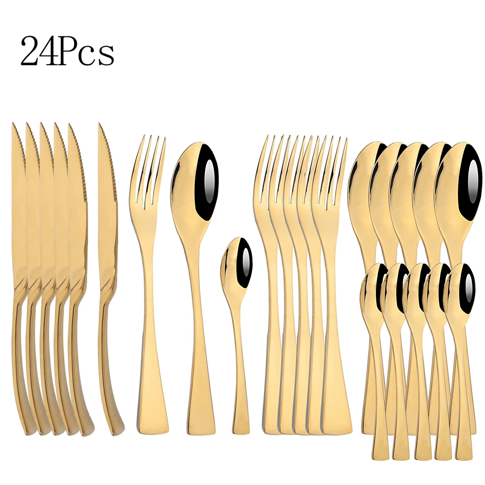 

AJOYOUS 24Pcs Cutlery Sets Fork Steak Knife Spoon Dinnerware Stainless Steel Tableware Kitchen Flatware Silverware Bright Set