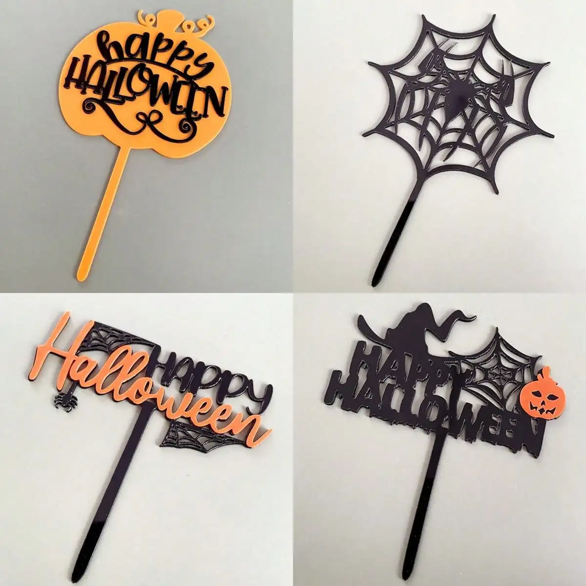 1pc Happy Halloween Acryl Spinne Fledermaus Kürbis Geist Kuchen Topper für Halloween Party Dessert Kuchen Backen Dekor