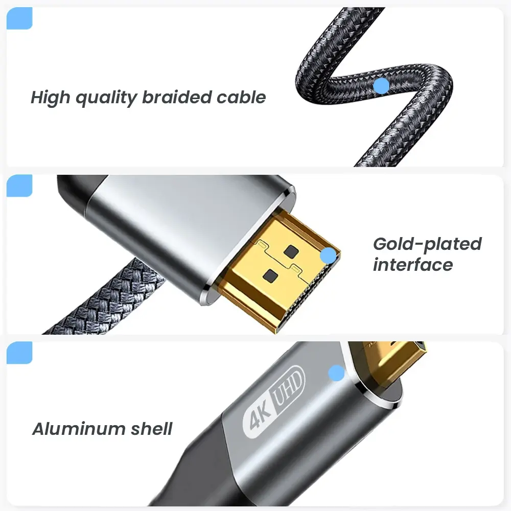 NIERBO-Câble Mini HDMI vers HDMI, HD 4K 60Hz, haute vitesse, tressé, compatible HDMI, bidirectionnel, 2.0 rette, pour HDTV, tablette, caméra