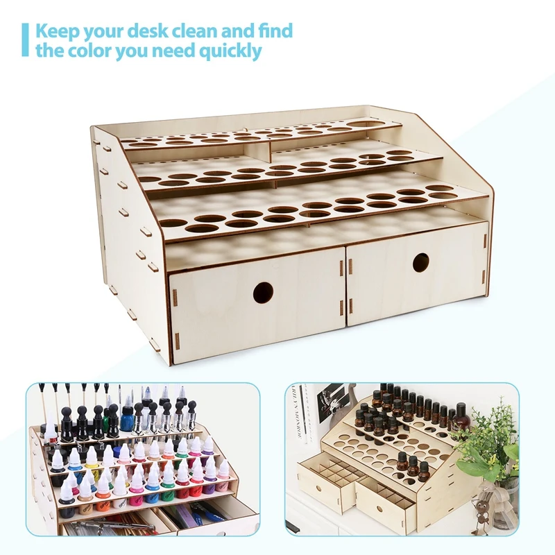 FULL-DIY Wooden Organizer Paint Bottles Display Rack Brushes Holder Stand Storage Model Tool