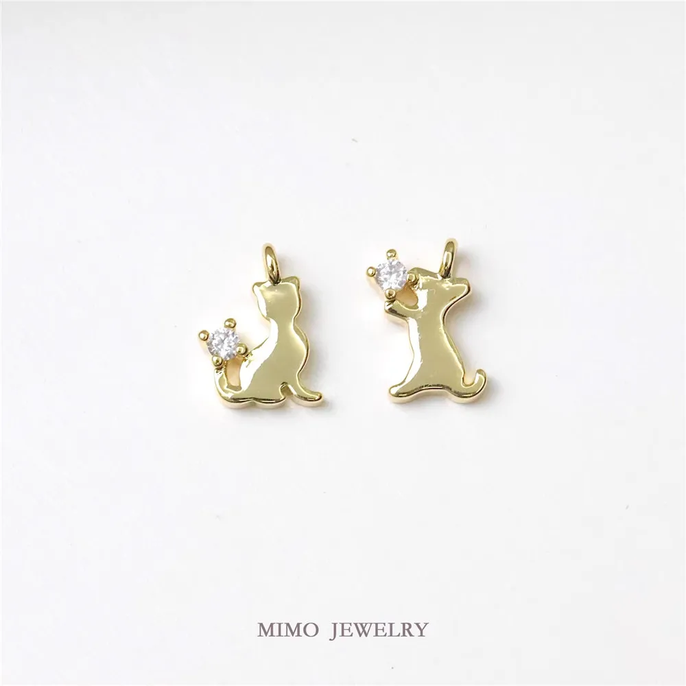 

1PCS Copper-plated Real Gold Zircon Mini Dancing Cat Polite Kitten Pendant DIY Handmade Accessory