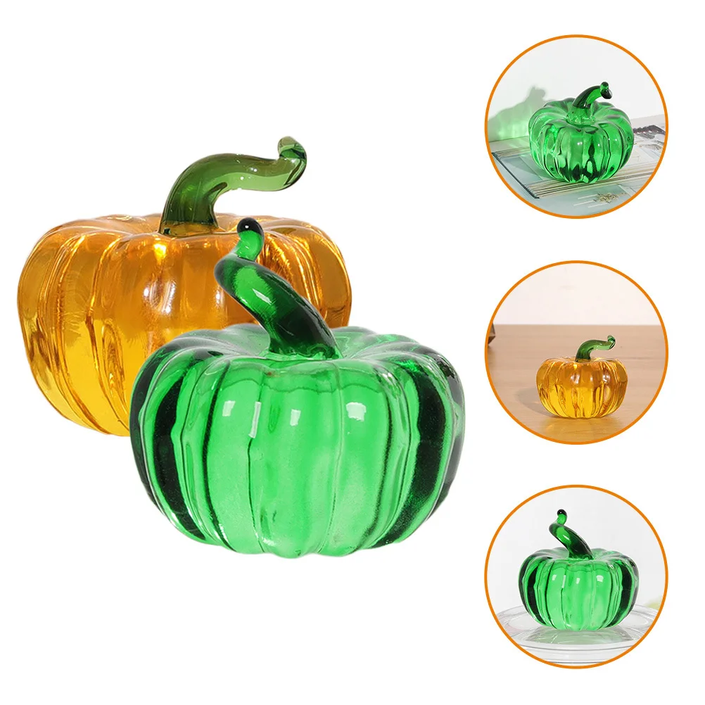 

2Pcs Glass Pumpkin Decor Delicate Break Resistant Tabletop Ornament for Home Office Living Room Decoration Glass Pumpkin Decor