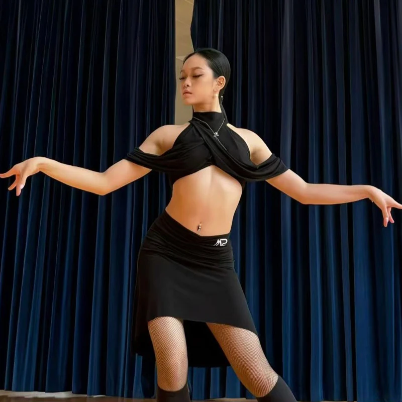 

Sexy Latin Dance Clothing Black Sleeveless Latin Top Skirt Women Cha Cha Latin Dance Costume Adults Latin Dance Suit SL15655