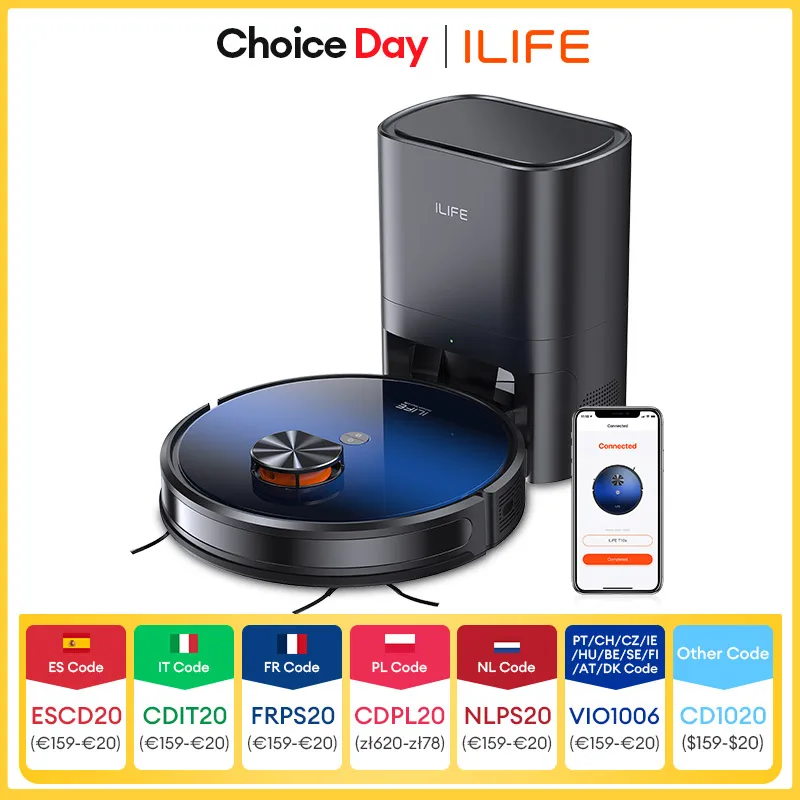 ILIFE-Robot et vadrouille T10s, Auto-AfricStation, Navigation LDS, Aspiration 3000Pa, Smart Home Backing Dry
