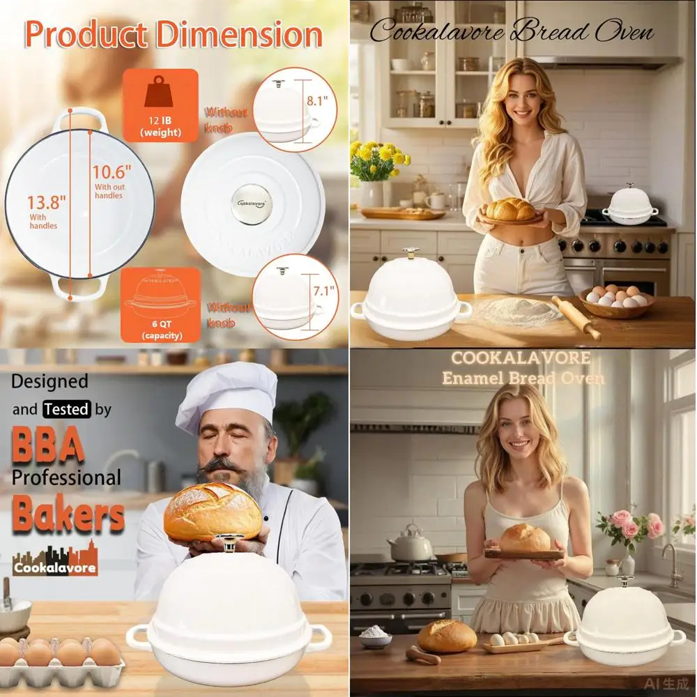 

6 Quart Enamel Bread Baking Pan with Silicone Mat & Recipe, 10.5 Sourdough Bread Pan with Lid, Dutch Oven Alternative for Homema