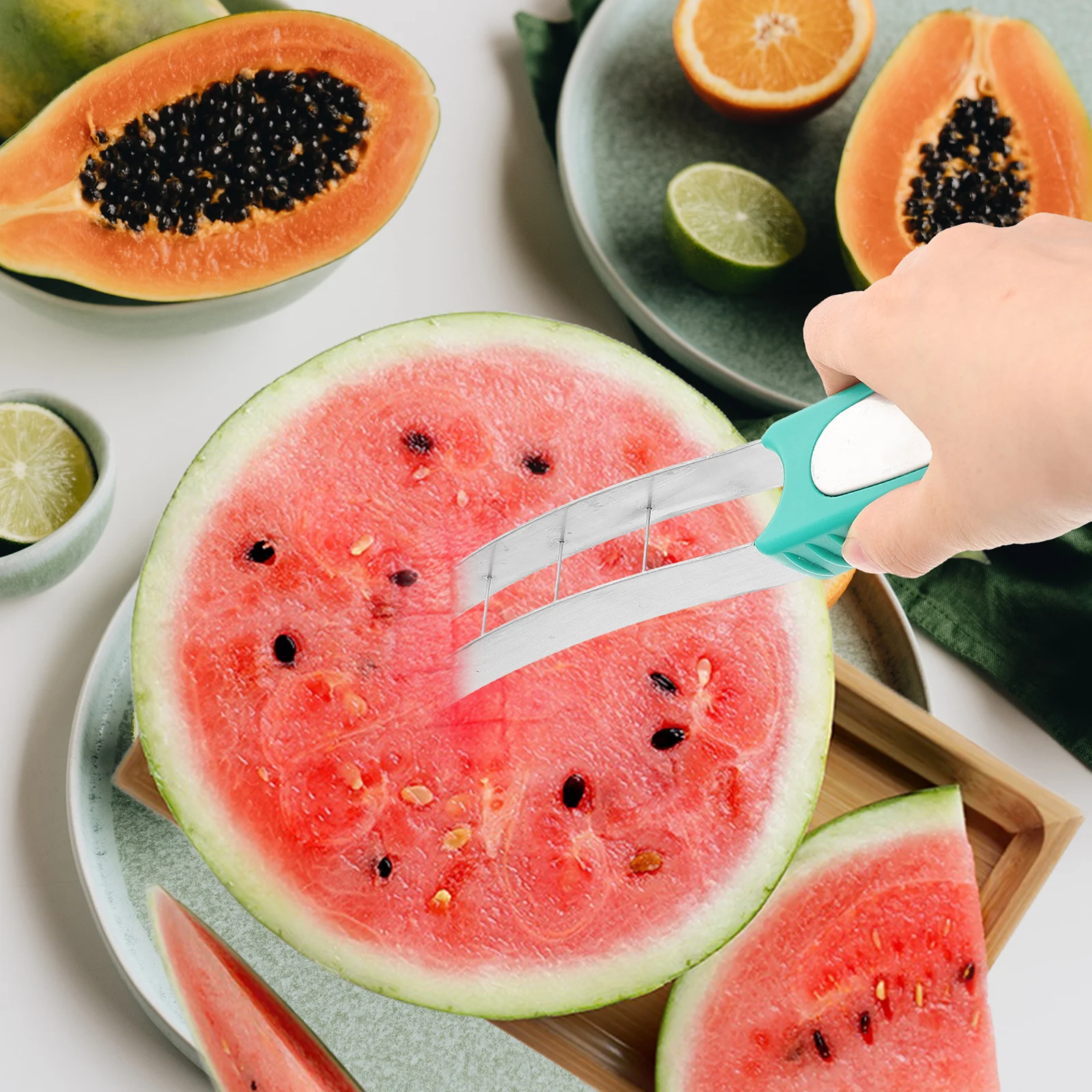 

Stainless Steel Watermelon Slicer Professional Fruits Cutting Tool Multipurpose Kitchen Gadget Cube Cut Suitable Home Restaurant