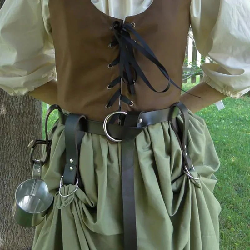 

Medieval Women PU Leather Dress Skirt Hike Chaser Renaissance Festival Cosplay Costume Accessories Waist Belt Prop For Ren Faire