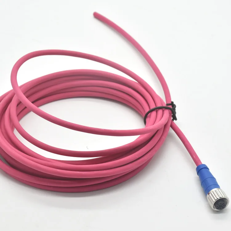 Prefabricated injection molded red apple wire PUR4-core 8-core M12-4P female straight head with wire 5-meter connector