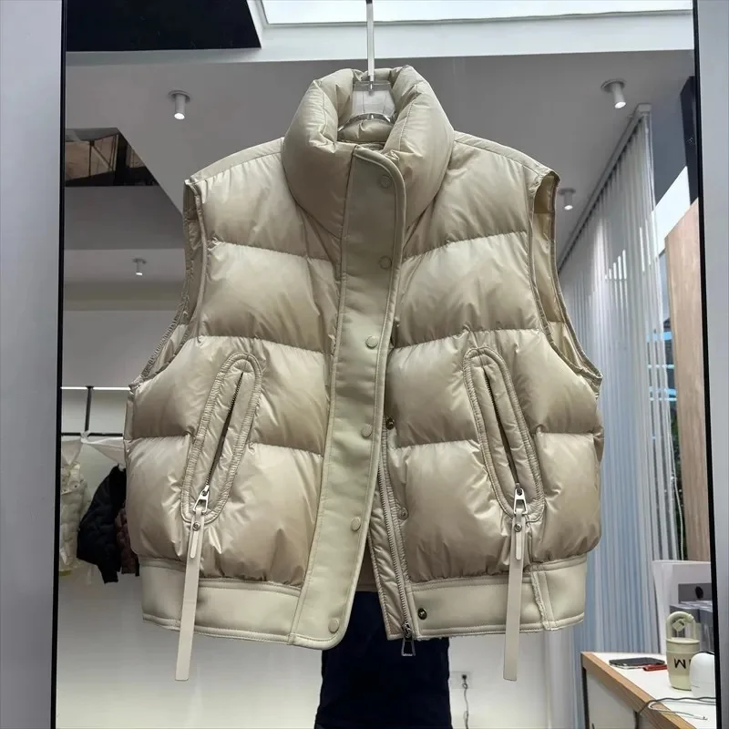 

Корейский свободный хлопковый жилет из искусственной пуха для женщин, новинка 2023 года, осень-зима, короткая куртка без рукавов с воротником-стойкой, пальто, модный жилет, жилеты