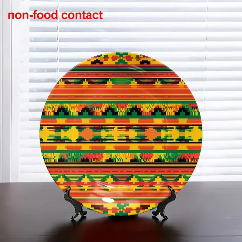 1pc 8.0inch Round Ceramic Hanging Wall Art Plate - Vintage Geometric Pattern in Vibrant Colors, Non-Food Contact Home Decor &