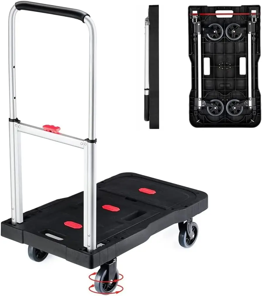 

Folding Hand Truck Platform Cart with Wheels, Heavy Duty Dolly for Garage Moving Shopping Home Office Storage