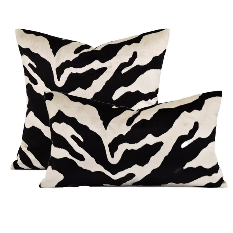 Luxury Zebra Print Textured Throw Pillow Cover Black & White Velvet Cushion Cases Modern Glam Decorative Pillows For Sofa Chair