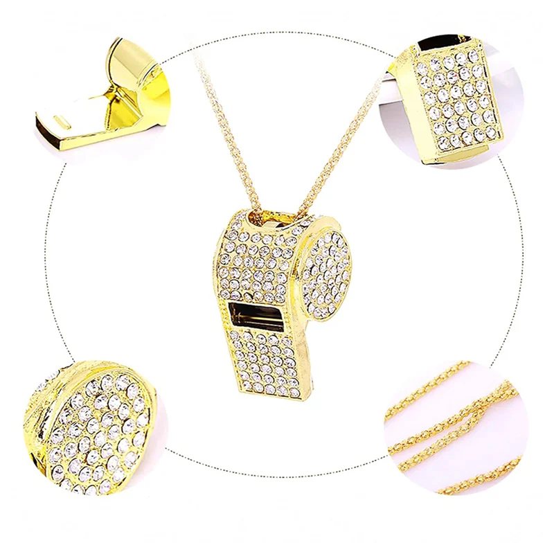 

B72A 4X Whistle, Metal Crystal Rhinestone Whistle, Shining Whistle With Keychain For Referees, Coaches, Teachers