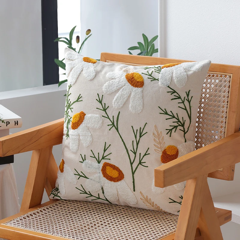 Floral Embroidery Decorative Cushion Cover Living Room Sofa Throw Pillow Cover Soft Funda Cojines De 45x45 Canvas Pillowcase
