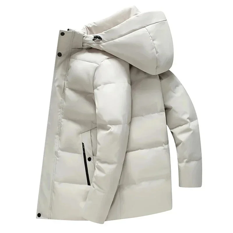 Parka com capuz acolchoado de pato fofo masculino, jaqueta puffer curta, casaco casual de penas, roupas masculinas, inverno