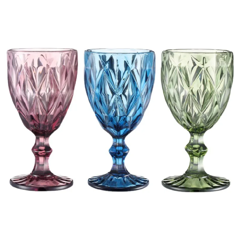 Vintage Relief Colored Glass Wine Glass Thickened Multi-Color Cocktail Glass Drinking Glasses Home Party Restaurant Bar Supplies