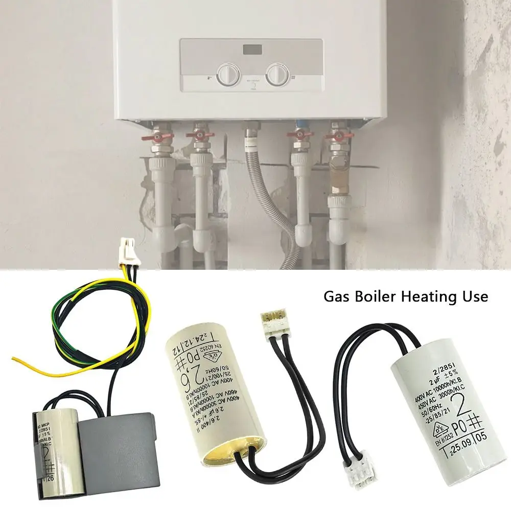 1Pcs 2uF 2.5uF 2.6uF 3uF Boiler Water Pump Capacitor Wall Mounted With Connector Circulation Motor Capacitor Plastic Metal