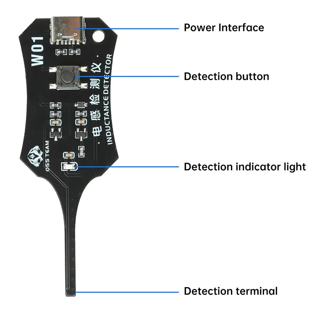 OSS W01 Induktanztester Typ-C-betrieben, Induktordetektor für die Reparatur von Mobiltelefon-Motherboards, schnelle elektromagnetische Induktion – Detail 8