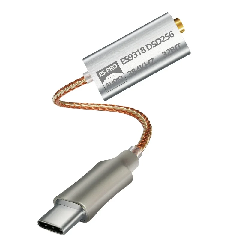 ES9318 Type-C DAC أمبير |   محول HiFi USB إلى 3.5 ملم |   32 بت/384 كيلو هرتز DSD256 |   مخرج 180 ميجاوات |   غلاف معدني باستخدام الحاسب الآلي