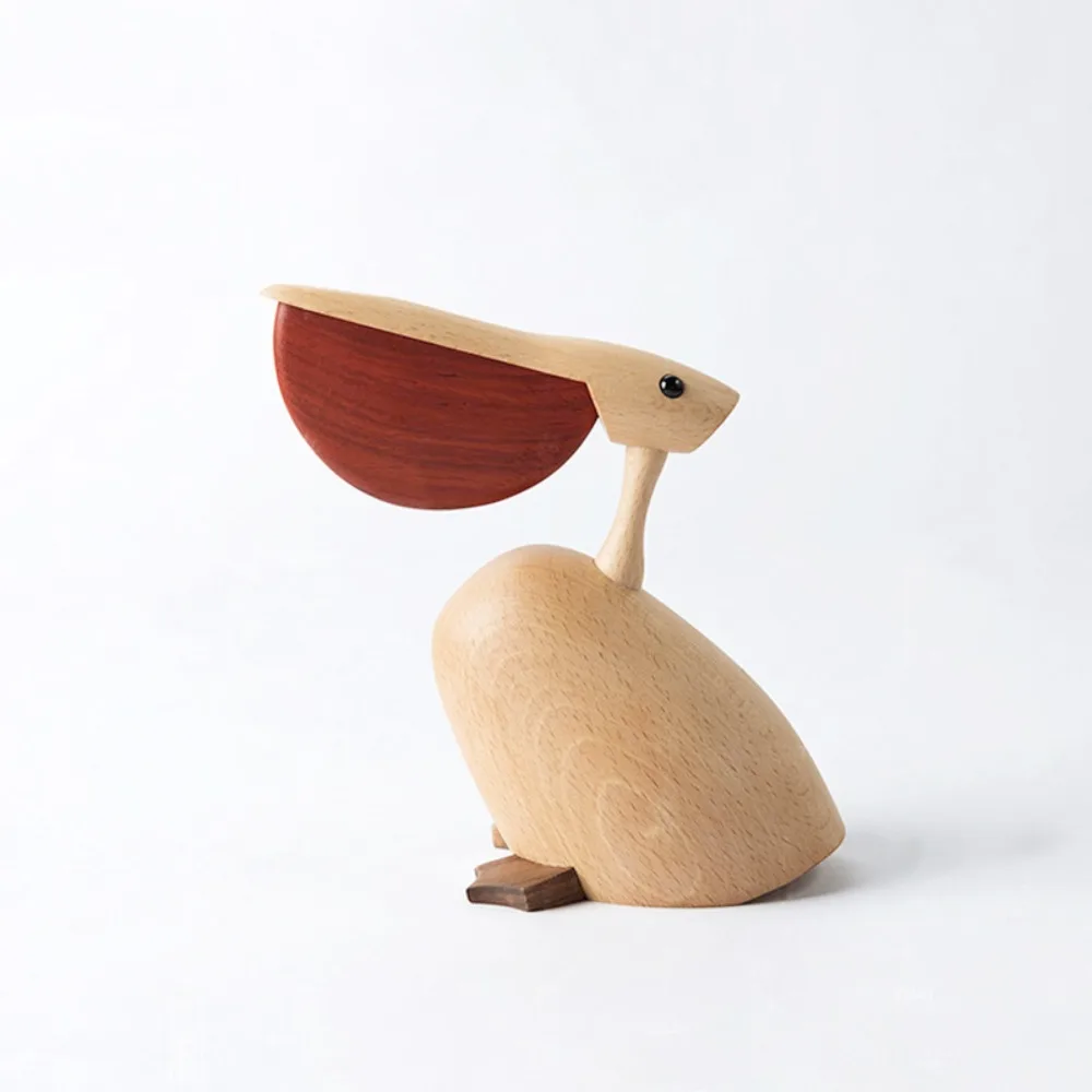 

Nordic Danish Solid Wood Pelican Figurine Rustic Healing Bird Decoration for Study Desk Entryway Living Room Gift Home Ornament