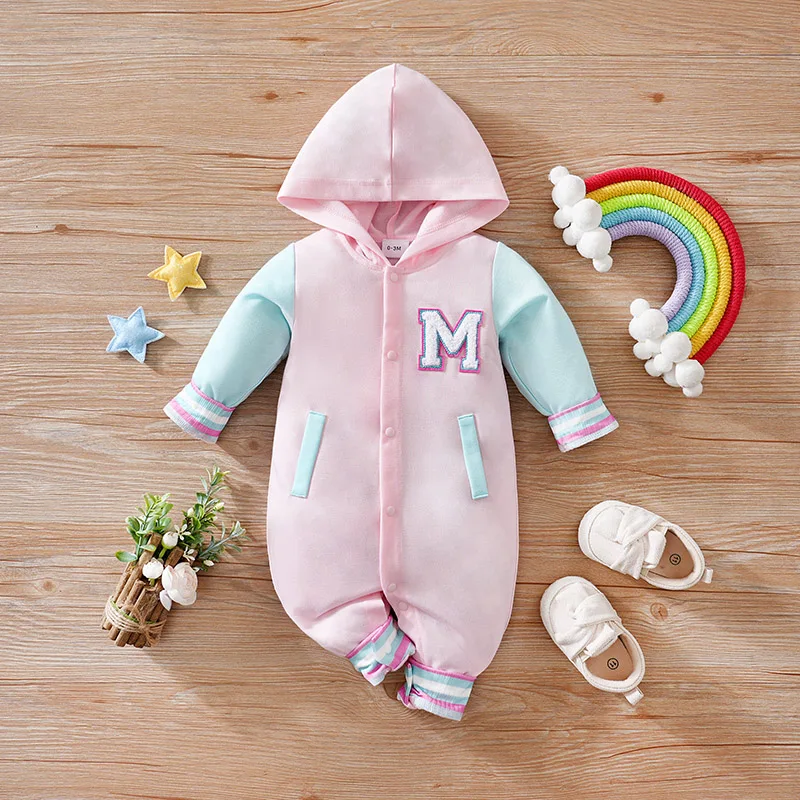 Newborn Baby Baseball Clothes 0 3 6 9 12 Months Boston hooded Long Sleeve Footies Toddler Girl Clothes Kids Jumpsuit Pyjama