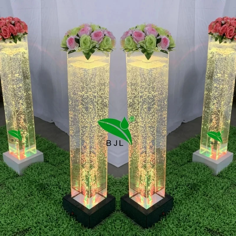 custom.LED Color Changing Acrylic square Tube Dancing Fountain Bubble Pillar Tube Wedding Decoration
