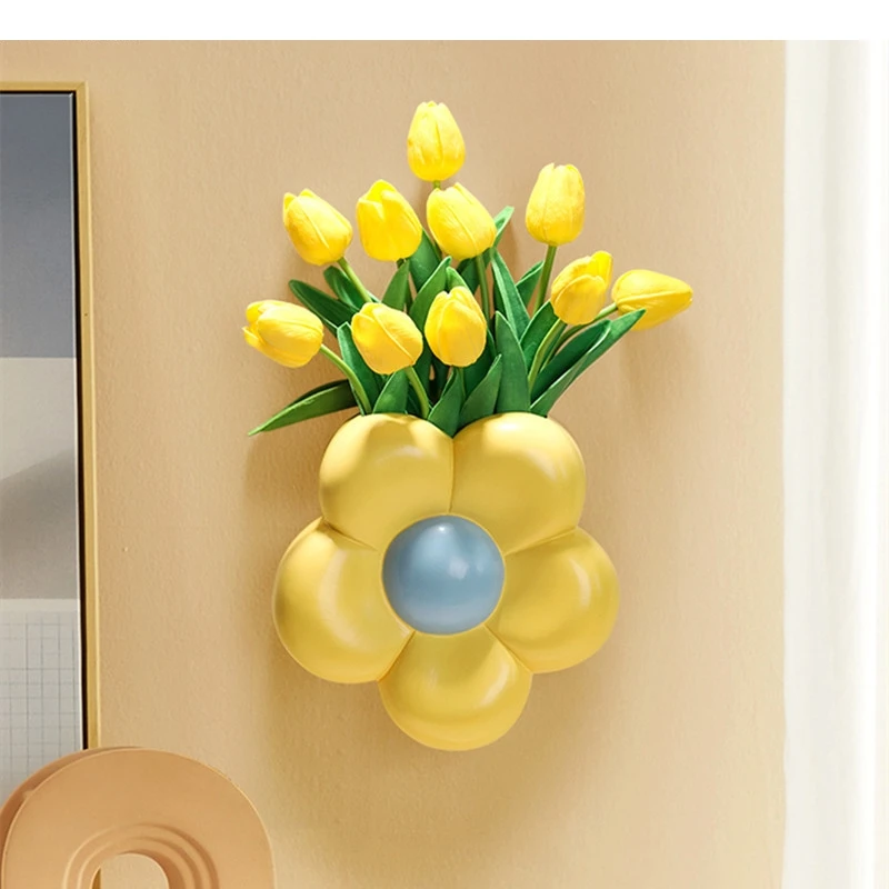 3D Flower Shaped Wall Mounted Vase Resin Living Room Decoration Arrangement Art Aesthetic