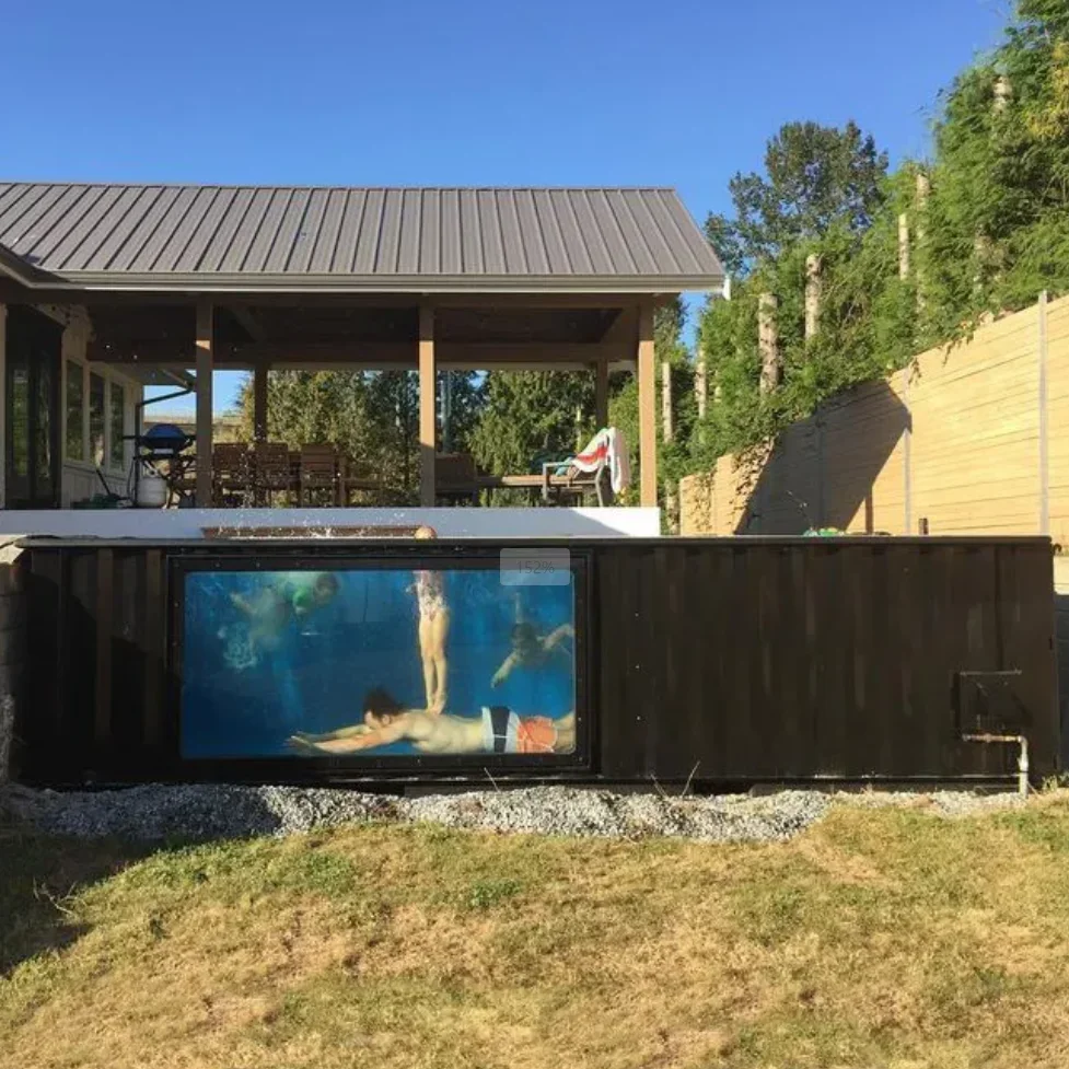 New 20Ft 40Ft Container Swimming Pool Glass Window Free Customized Design Outdoor Large Container Pool  for Sale