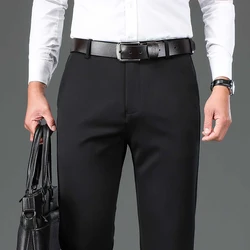 Pantalones de traje de primavera para hombre, pantalones casuales inteligentes negros, azul marino, gris, pantalones largos rectos formales de negocios elásticos, nuevos