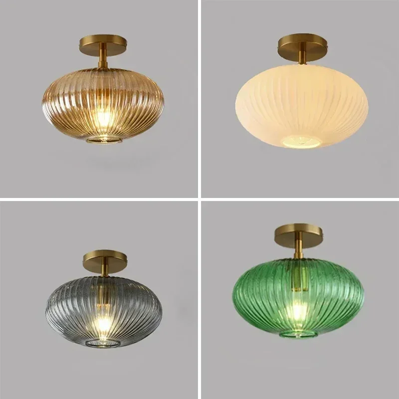 2025 Nordic Glass Ceiling Light Single Head Amber Smoke Gray Green Glass Shade Bedroom Living Room Dining Room Cafe Bedside Led