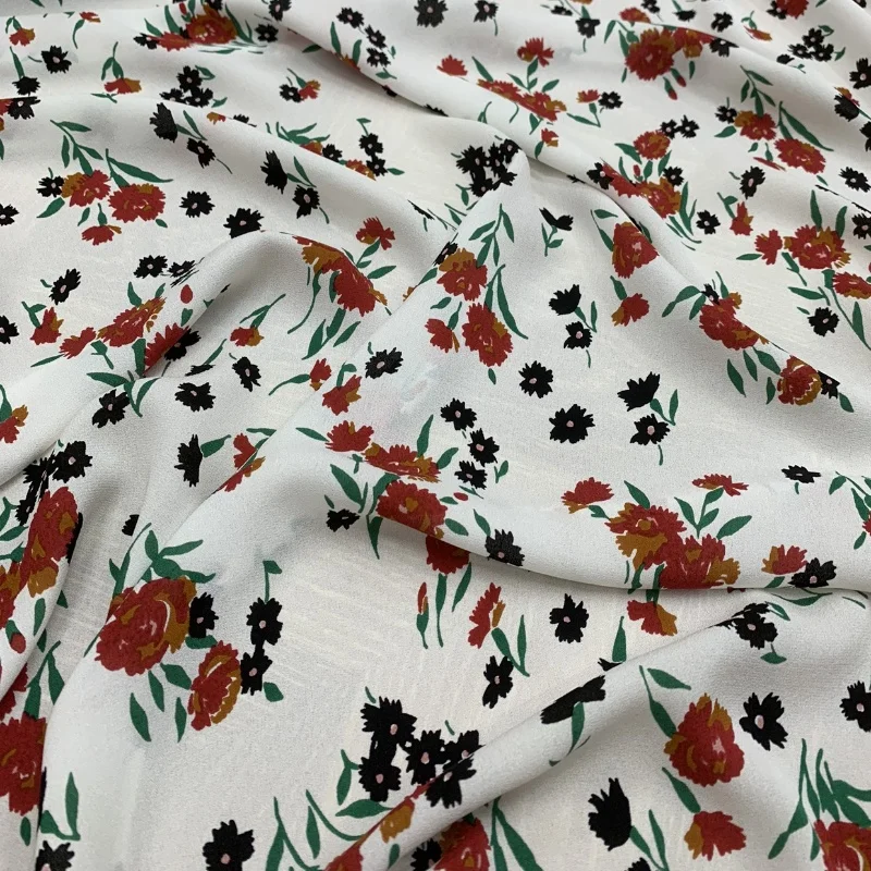 

1 метр 100% тутового шелка 16 мама Цзяньхун креповая шелковая ткань белого цвета с красным цветочным принтом 140 см шириной 55 дюймов по дворам JX045