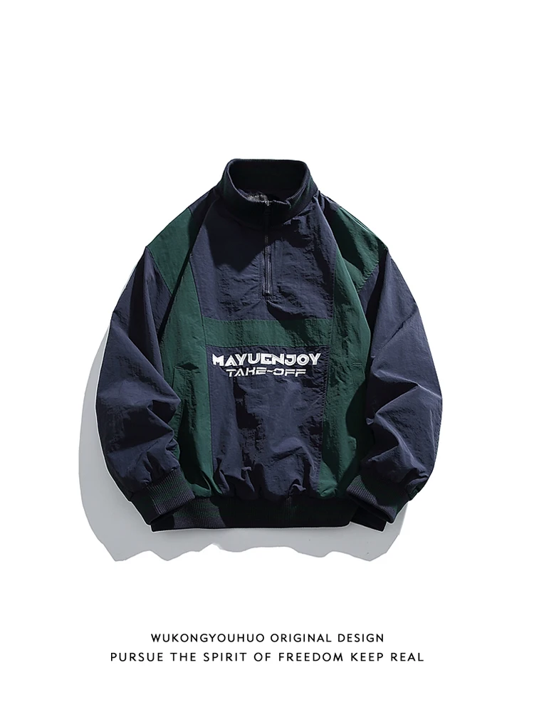 

Мужская осенняя куртка свободного кроя с воротником-стойкой, на молнии, с капюшоном, в стиле ретро, с модными вставками, брендовая, молодежная, стильная