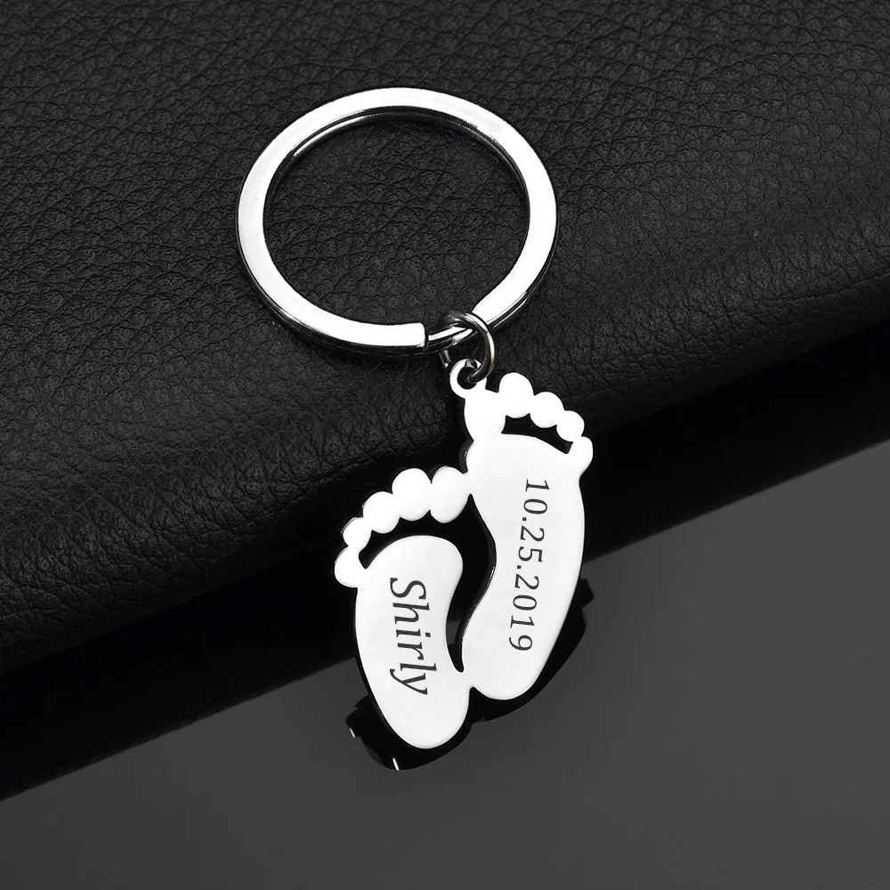 Akizoom Custom Picture Keychain Engrave Name Date Heart Round Keyring Stainless Steel Personalized Photo Logo for Woman Kid Gift