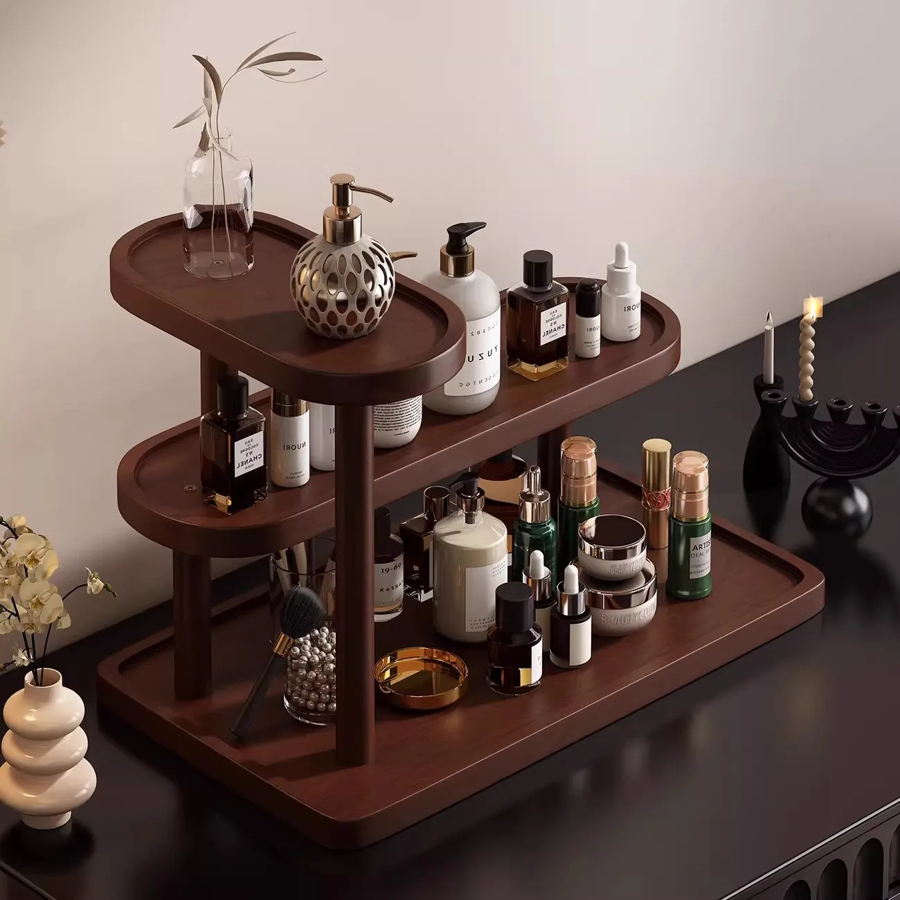 

Solid Wood Skin Care Display Stand Lipstick Perfume Cosmetics Storage Organization Racks Cup Holder Figurine Storage Holders