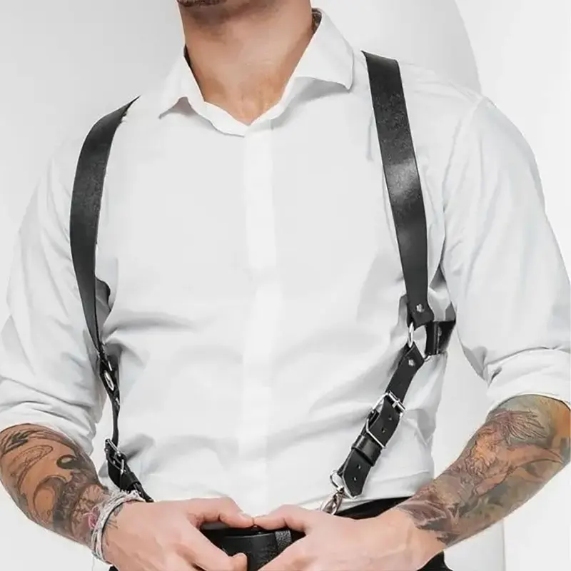 

Винтажные подтяжки из искусственной кожи, мужские ремни для поддержки спины с металлическими крючками, ремни для тела, ограничения ремня, регулируемая пряжка, одежда