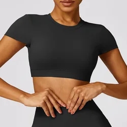 Sexy Hollow Beauty Back Crop Top Short Sleeve Yoga Shirt Women Fitness Workout Tops Gym Clothes Sportswear Running T-shirts