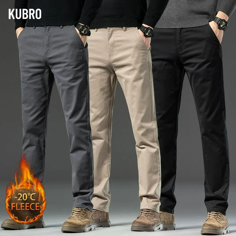

Fashion Men Autumn Winter Suit Pants Male Fleece Lined Thicken Business Causal Pants Breathable Elastic Cold Protection Trousers