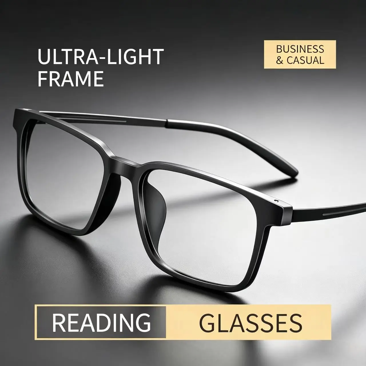 Ultraleichte Lesebrille mit Legierungsrahmen für Männer, Blaulichtfilter, Eckige Presbyopie-Brille, Geschäftliche Büro- und Alltagsbrille