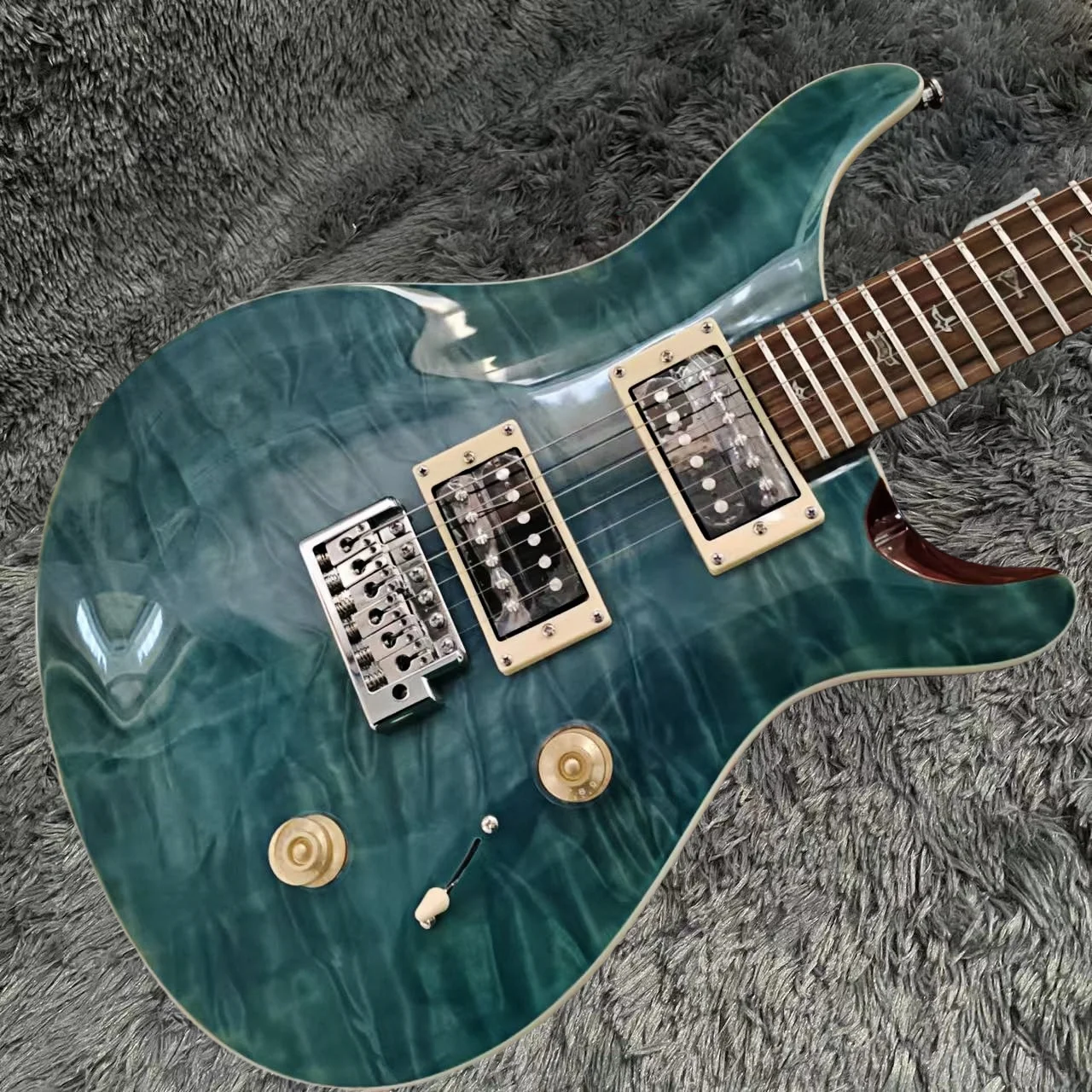 Custom electric guitar, Floyd Rose Tremolo Bridge, neck heel contour, turquoise Flame Maple Top, free shipping guitar