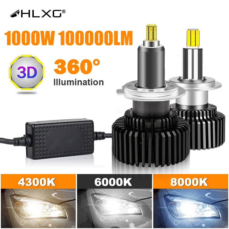 H7 LED Canbus 360 H4 H1 HB3 HB4 9012 Turbo Bi Led Projector Lens H11 9005 Car Headlight Bulbs Auto Fog Lamps 6000K HLXG Bulb