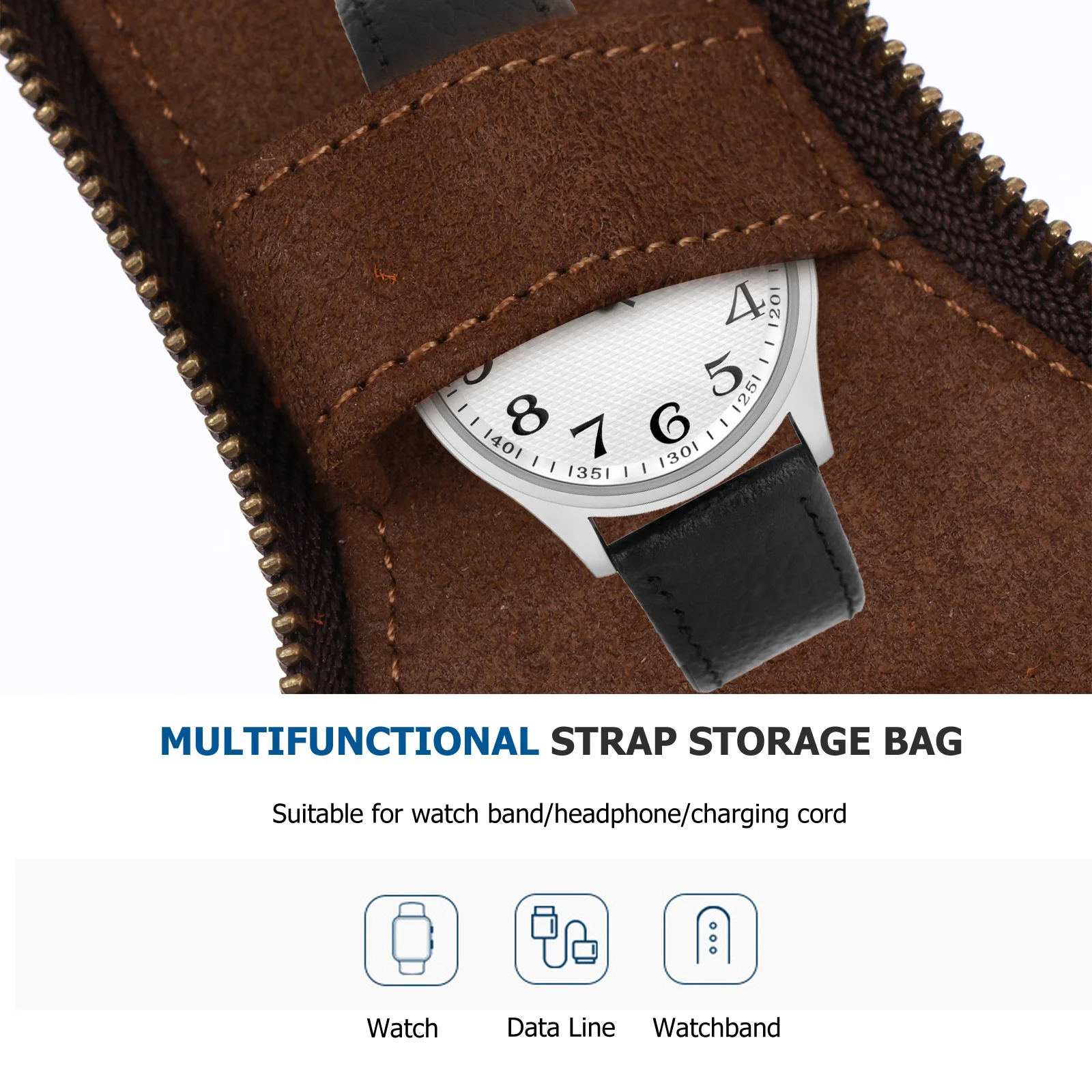 

1Pcs Watch Storage Pouch Cowhide Travel Organizer Portable Storage Bag for Men Women Large Small Watches Traveling