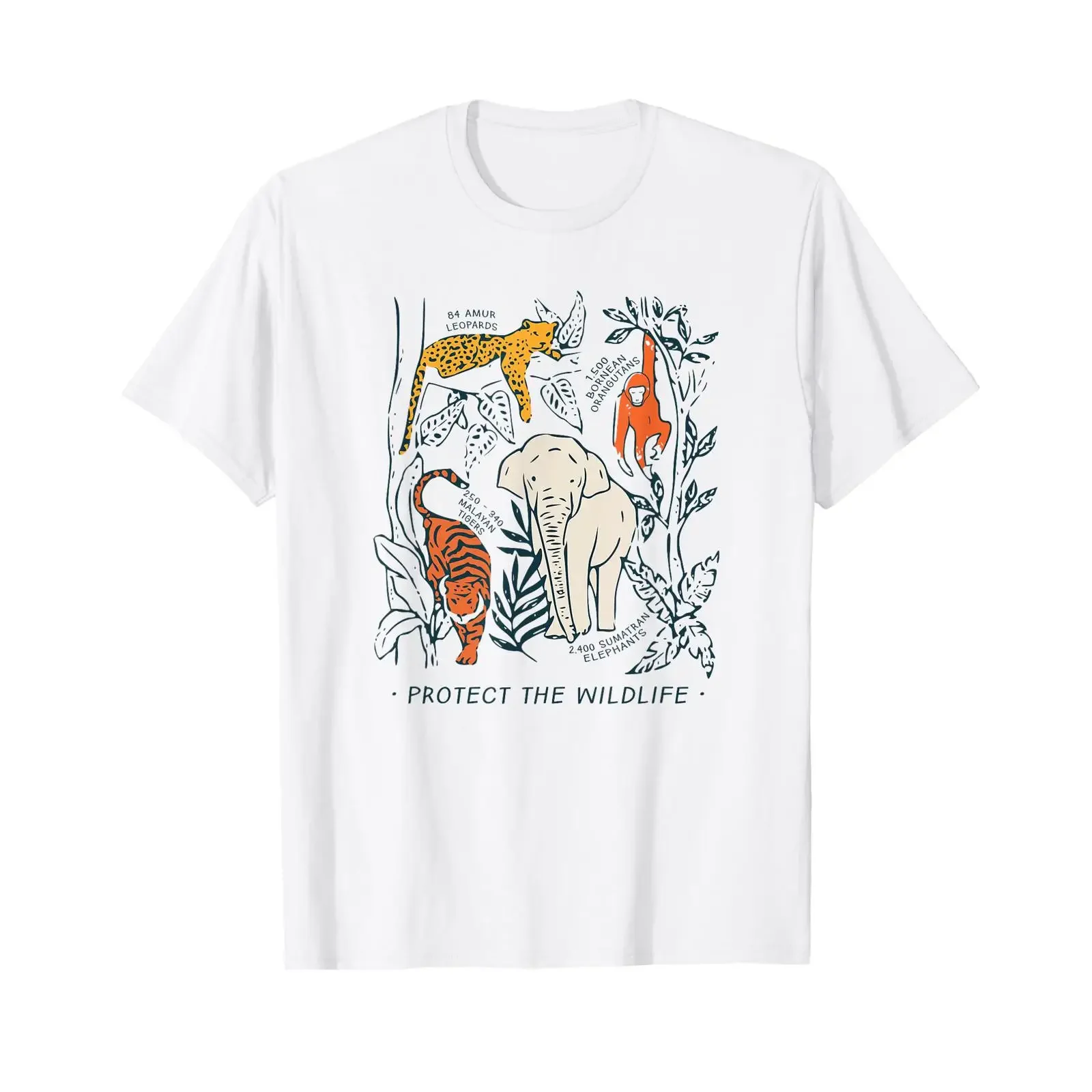 Protect The Wildlife Botanical CharT T Shirt Endangered Animal vintage Washed Stylish Breathable Comfortable Stretched
